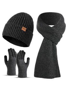 Men's Knit Winter Hat Scarf Gloves Set of 3 Fleece Lined Touchscreen